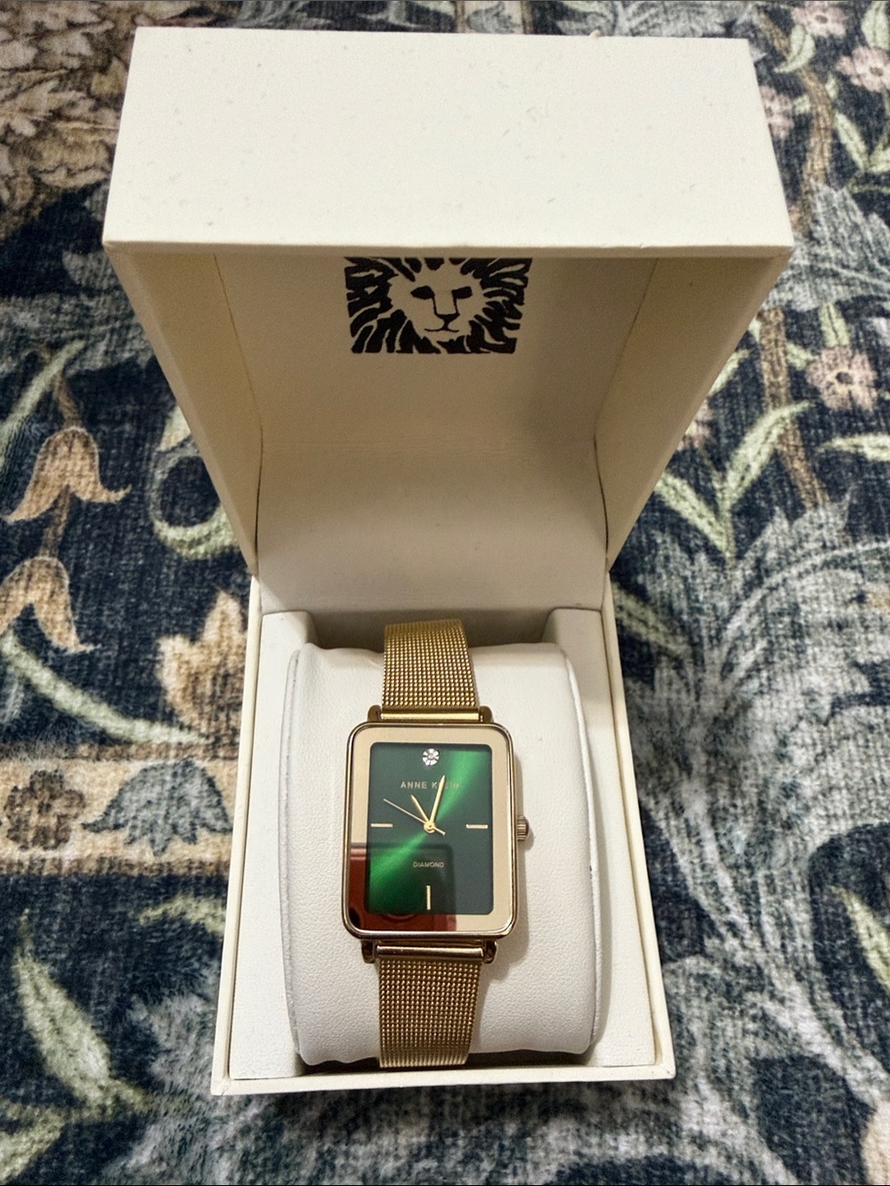 Anne Klein Gold Mesh Bracelet Watch with Emerald Green Dial